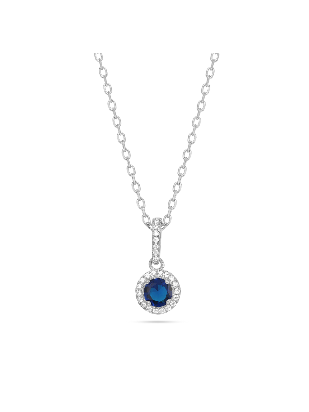 Fio com pendente círculo em prata 925 com zircónia azul