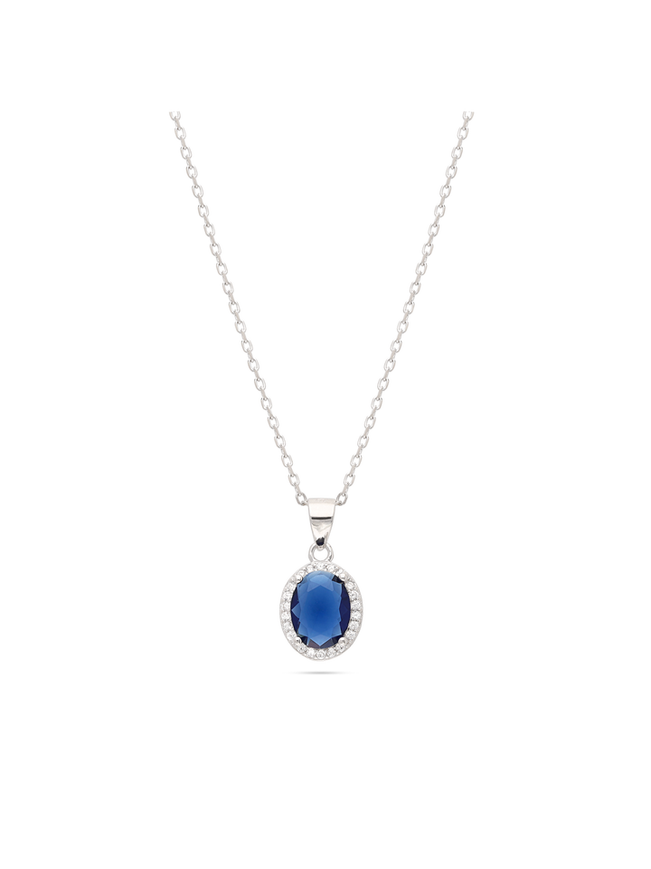Fio com pendente em prata 925 com zircónia azul