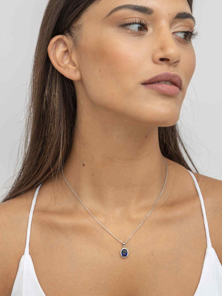 Fio com pendente em prata 925 com zircónia azul