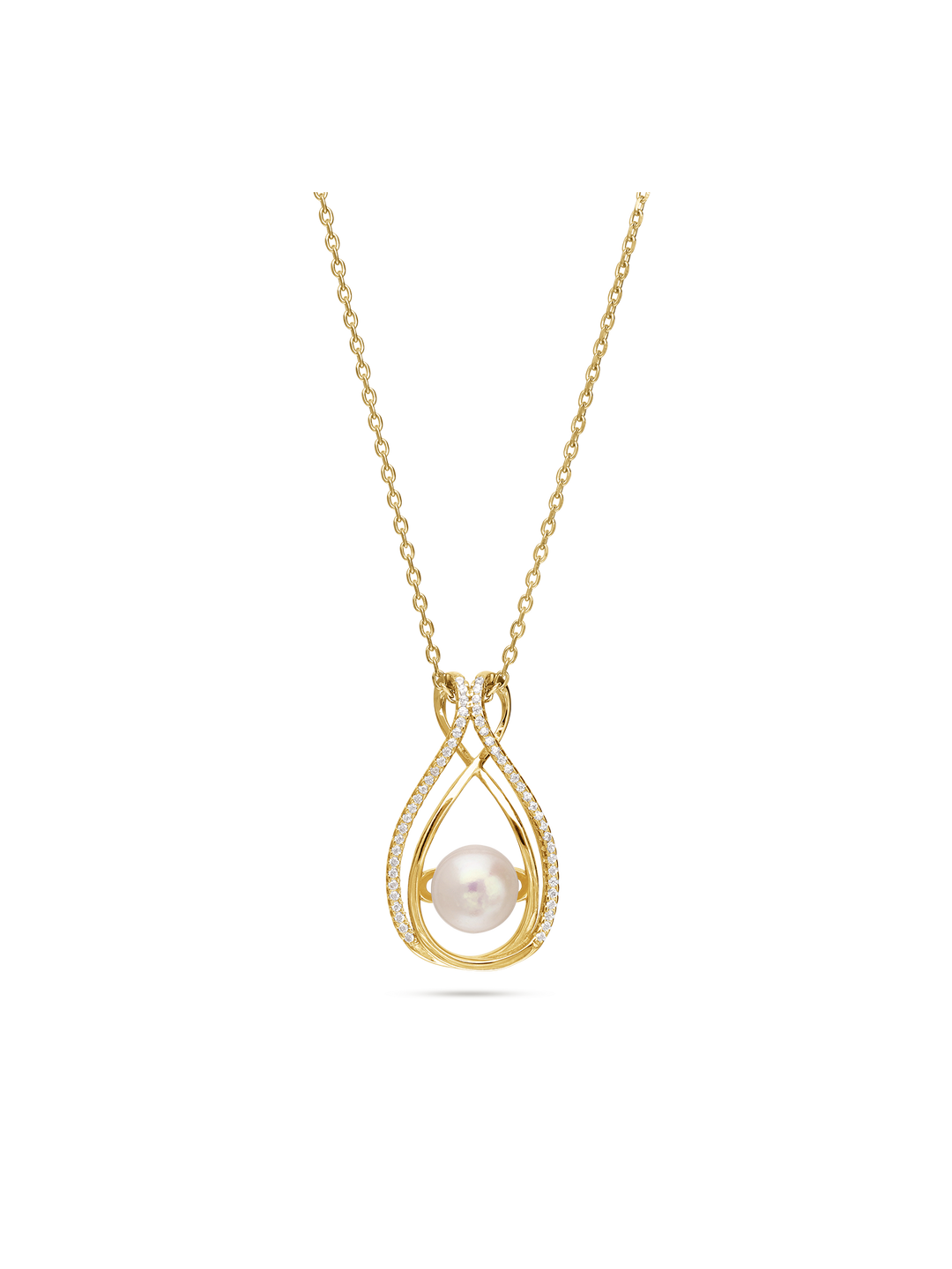 Fio com pendente banhado a ouro com zircónias e pérola