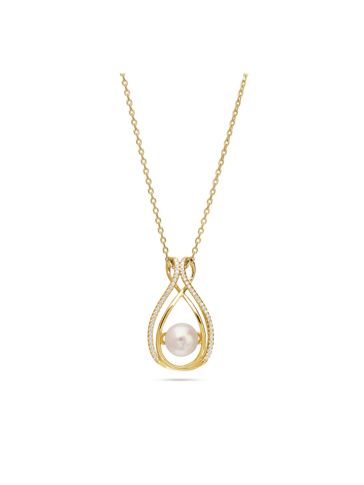 Fio com pendente banhado a ouro com zircónias e pérola