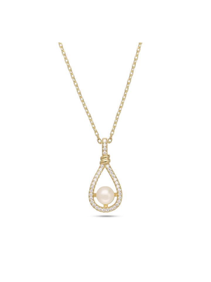 Fio com pendente banhado a ouro com zircónias e pérola