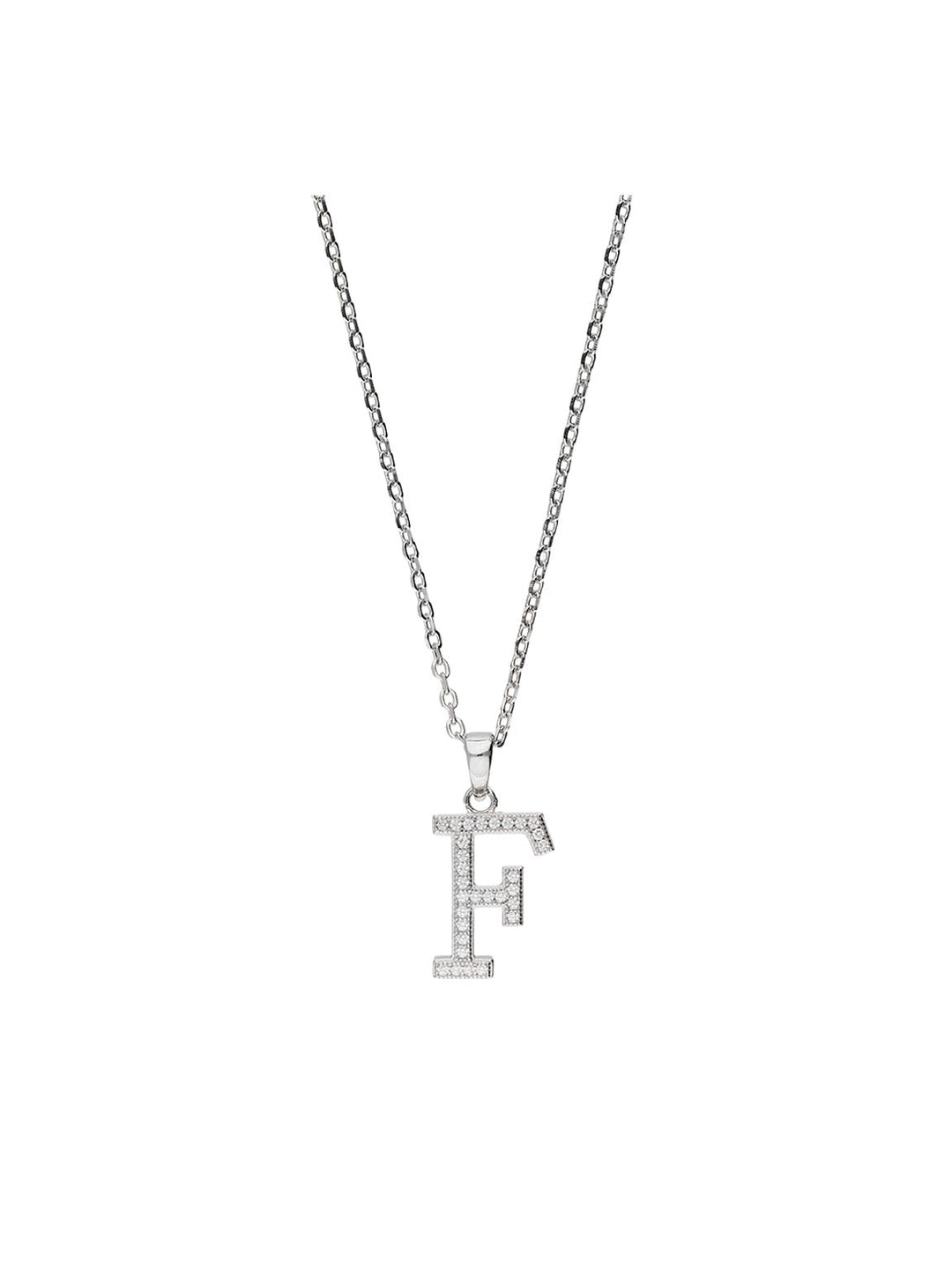 Fio com pendente "F" em prata 925 com zircónia