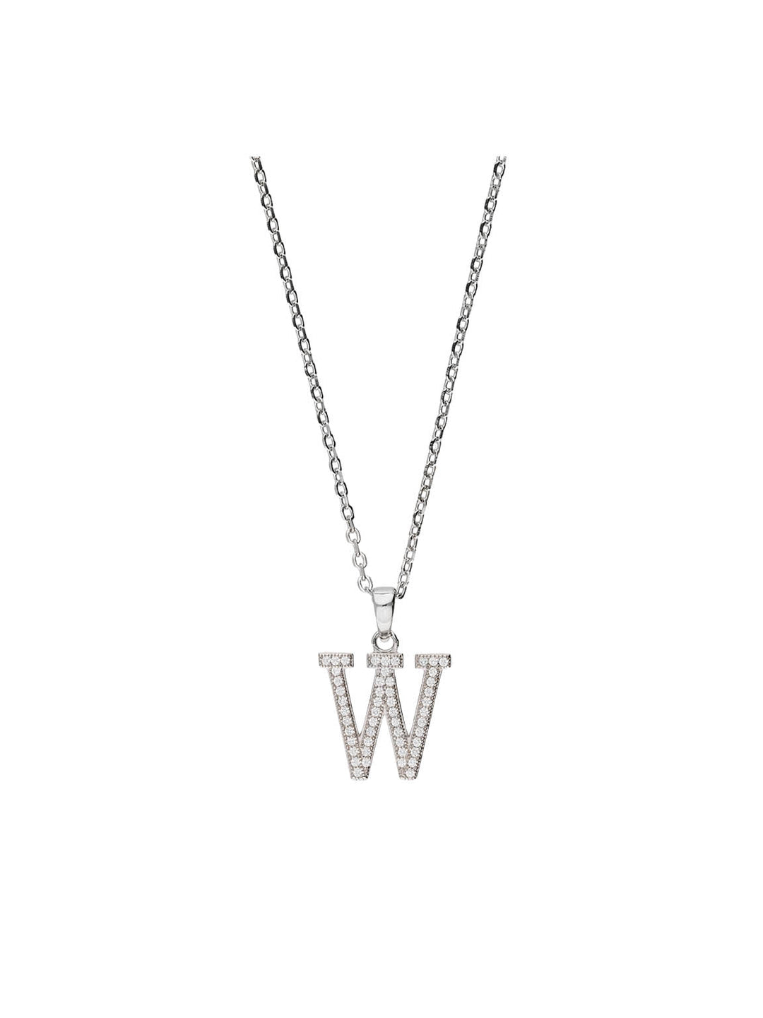 Fio com pendente "W" em prata 925 com zircónias