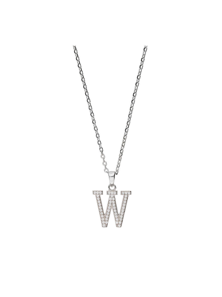 Fio com pendente "W" em prata 925 com zircónias