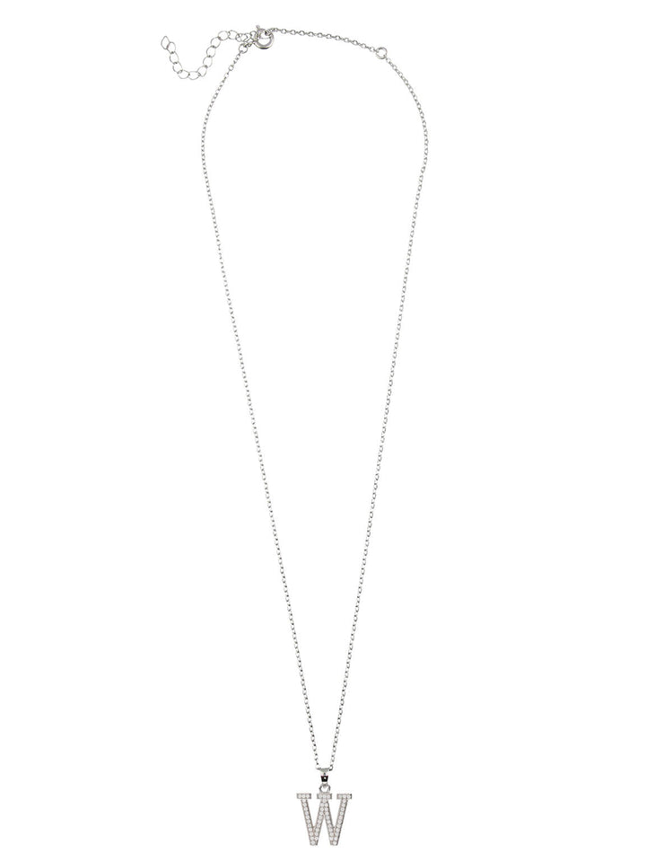Fio com pendente "W" em prata 925 com zircónias