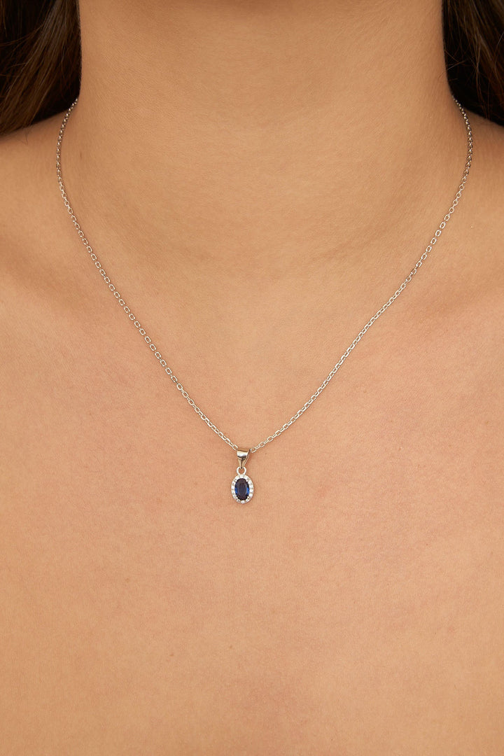 Fio com pendente em prata 925 com zircónias azul