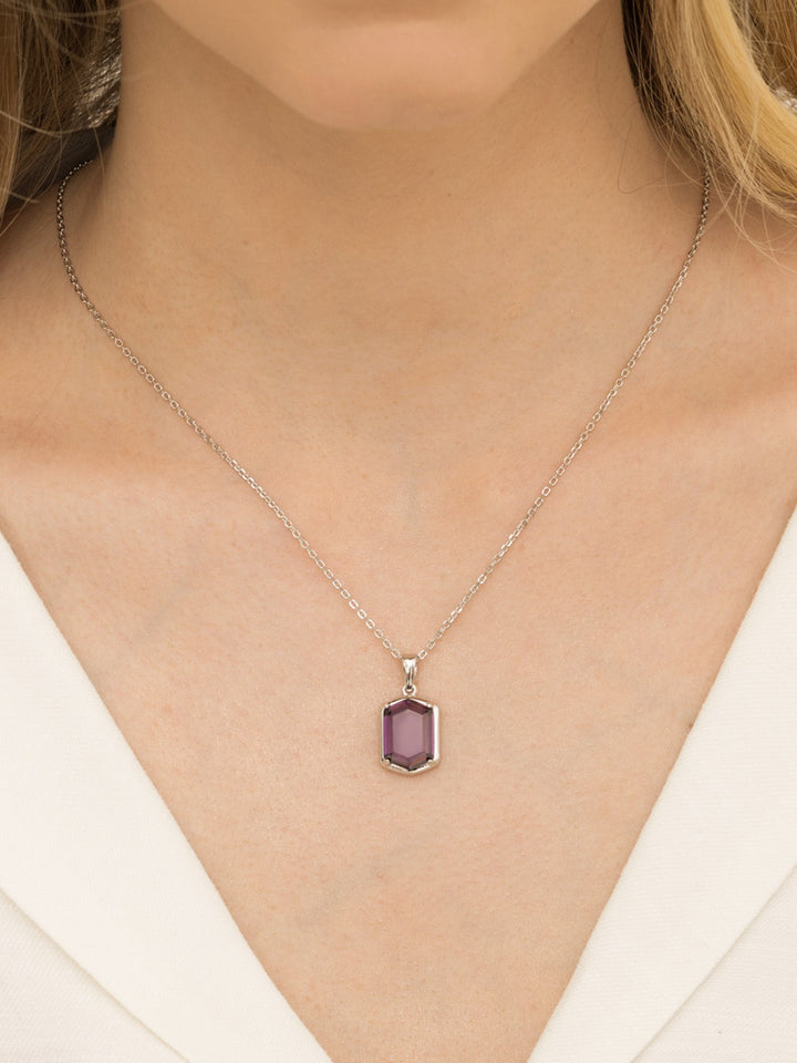 Fio com pendente em prata 925 com zircónia roxo