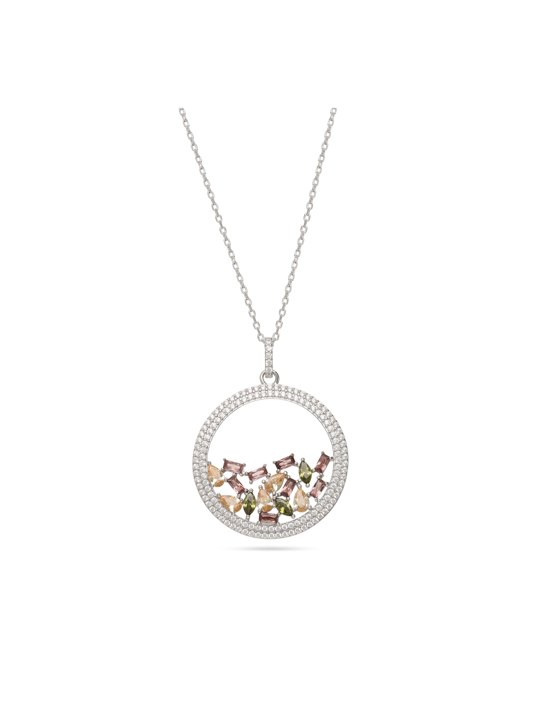 Fio com pendente em prata 925 com zircónias coloridas