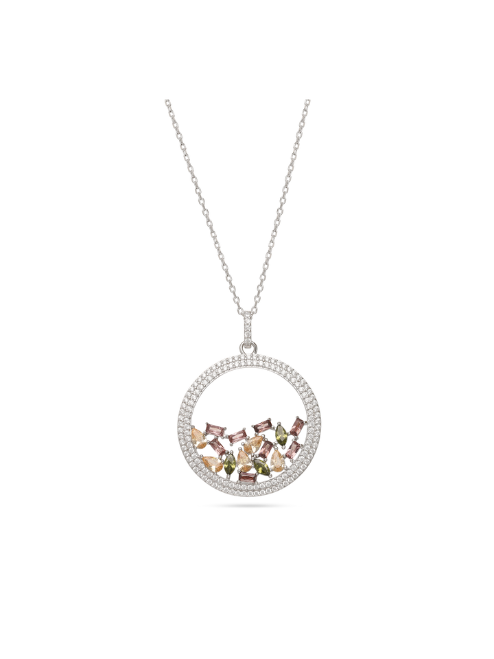 Fio com pendente em prata 925 com zircónias coloridas