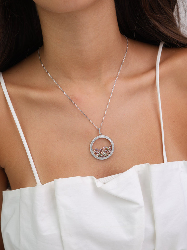 Fio com pendente em prata 925 com zircónias coloridas