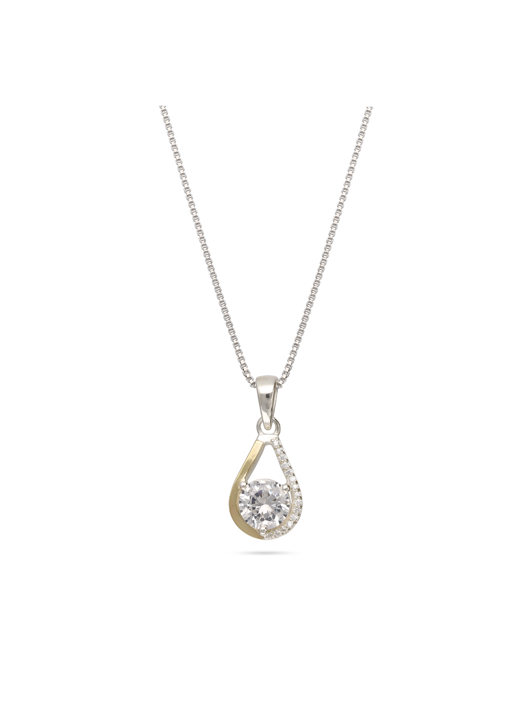 Fio com pendente em prata 925 e ouro 9K com zircónia