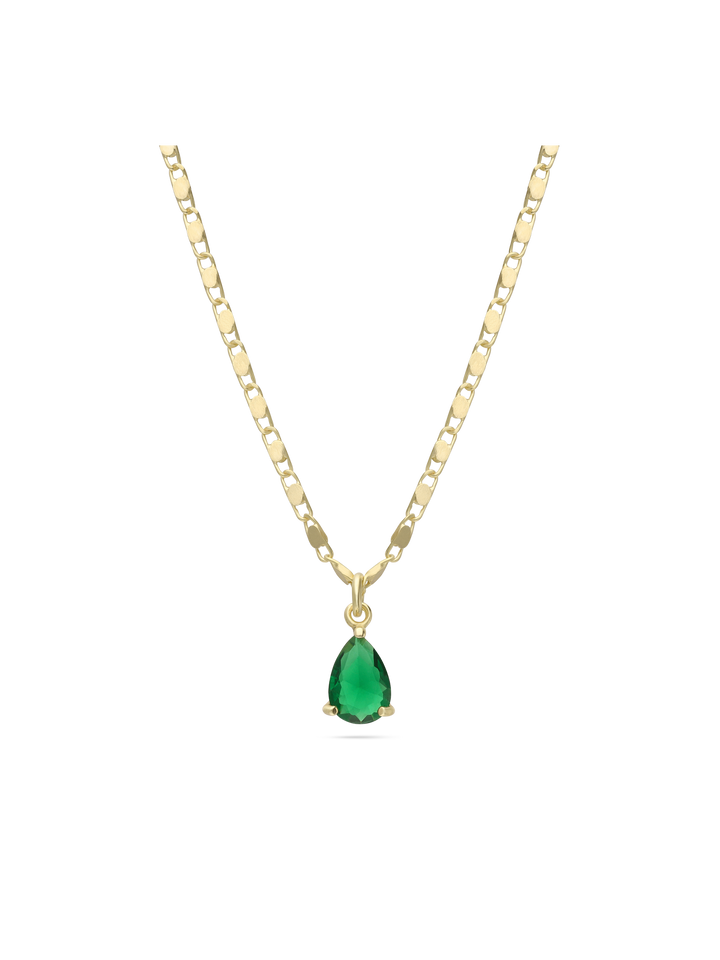 Fio com pendente banhado a ouro com vidro cristal verde