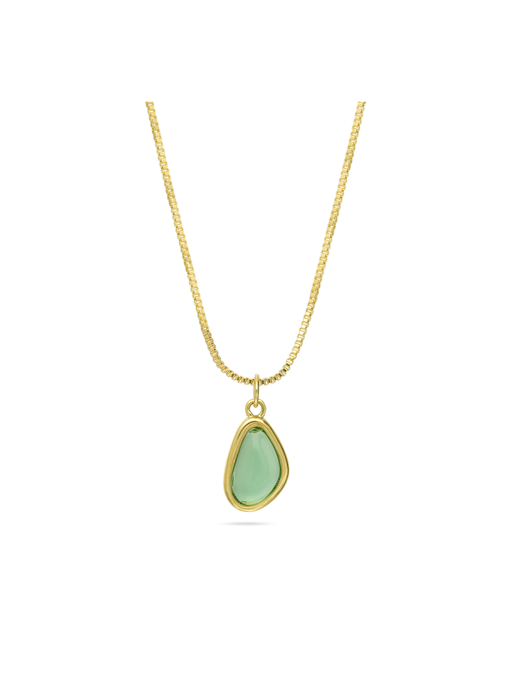 Fio com pendente banhado a ouro com vidro cristal verde