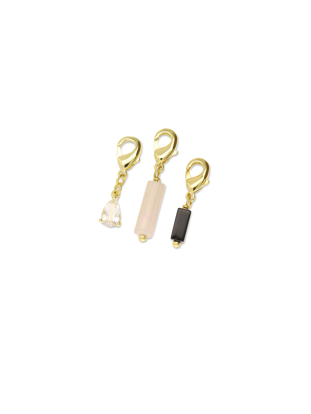 Fio com pendente banhado a ouro com zircónia, ónix e quartzo