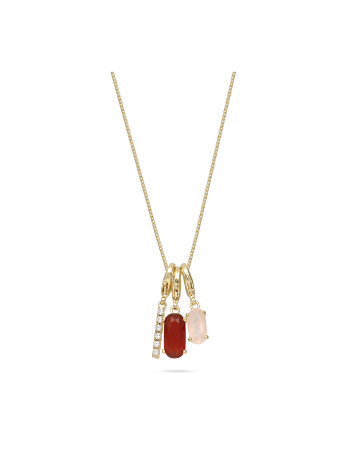 Fio com pendente banhado a ouro com zircónia, ágata e pedra de lua