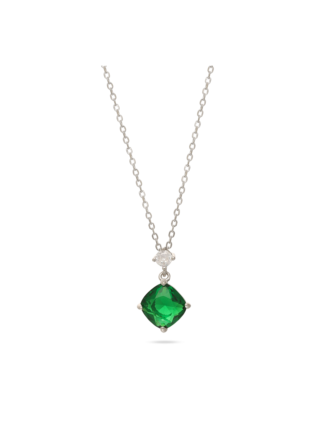 Fio com pendente em prata 925 com zircónia verde