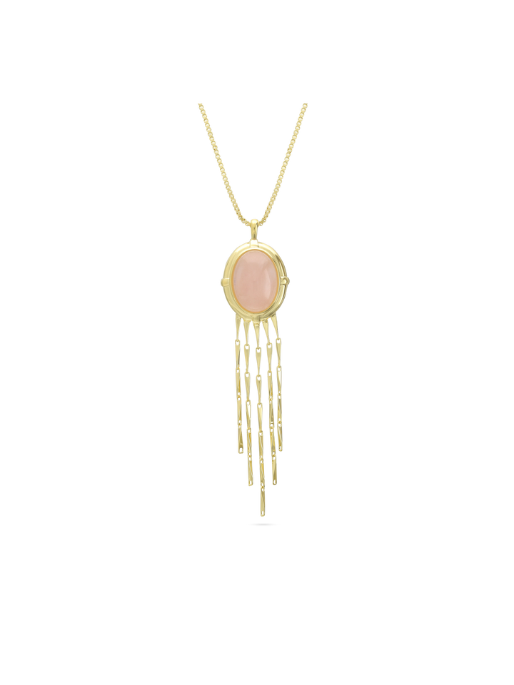 Fio com pendente vintage banhado a ouro com quartzo rosa