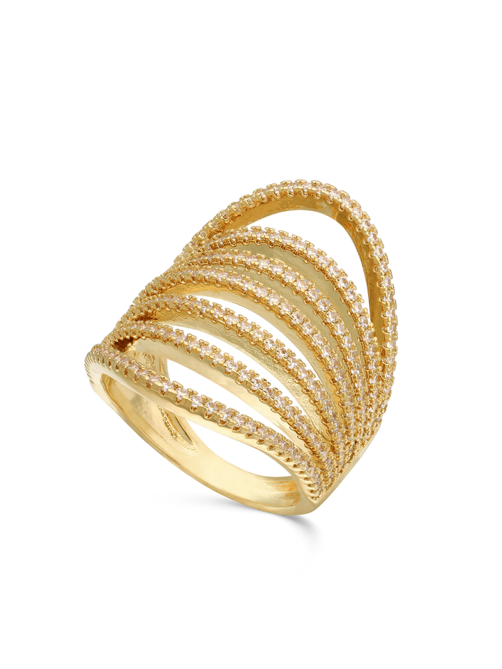 Anel grande banhado a ouro com zircónias