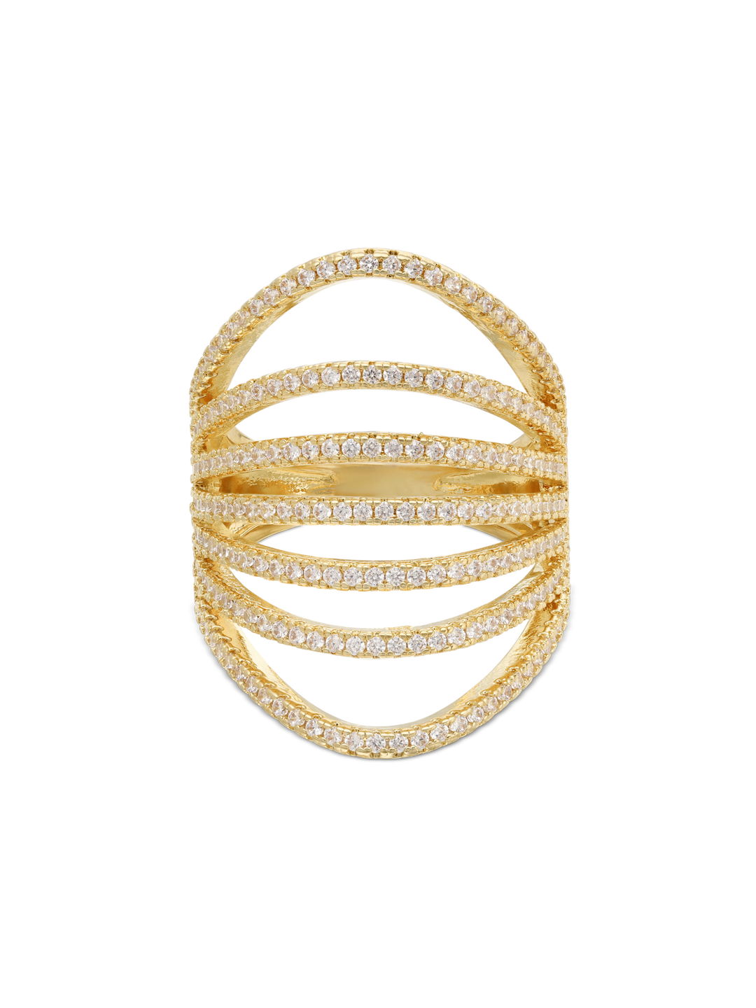 Anel grande banhado a ouro com zircónias