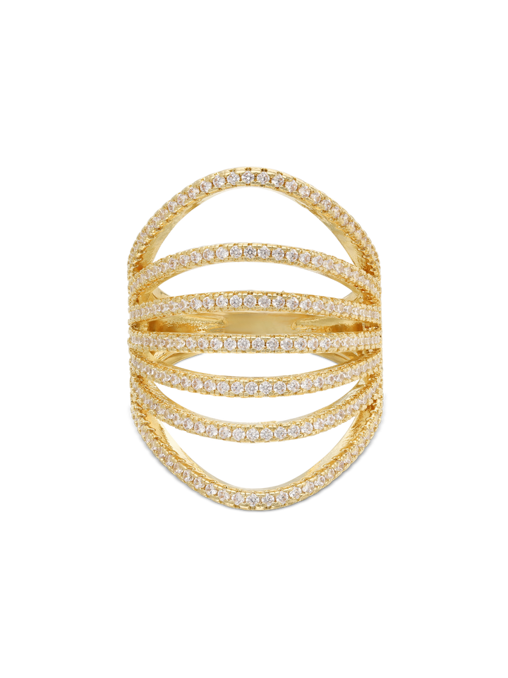 Anel grande banhado a ouro com zircónias