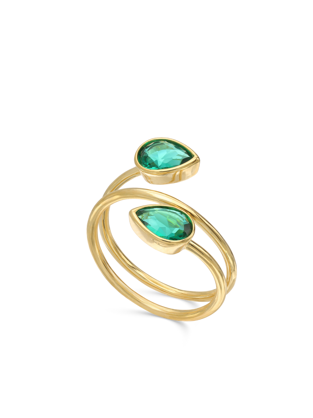 Anel grande banhado a ouro com quartzo verde