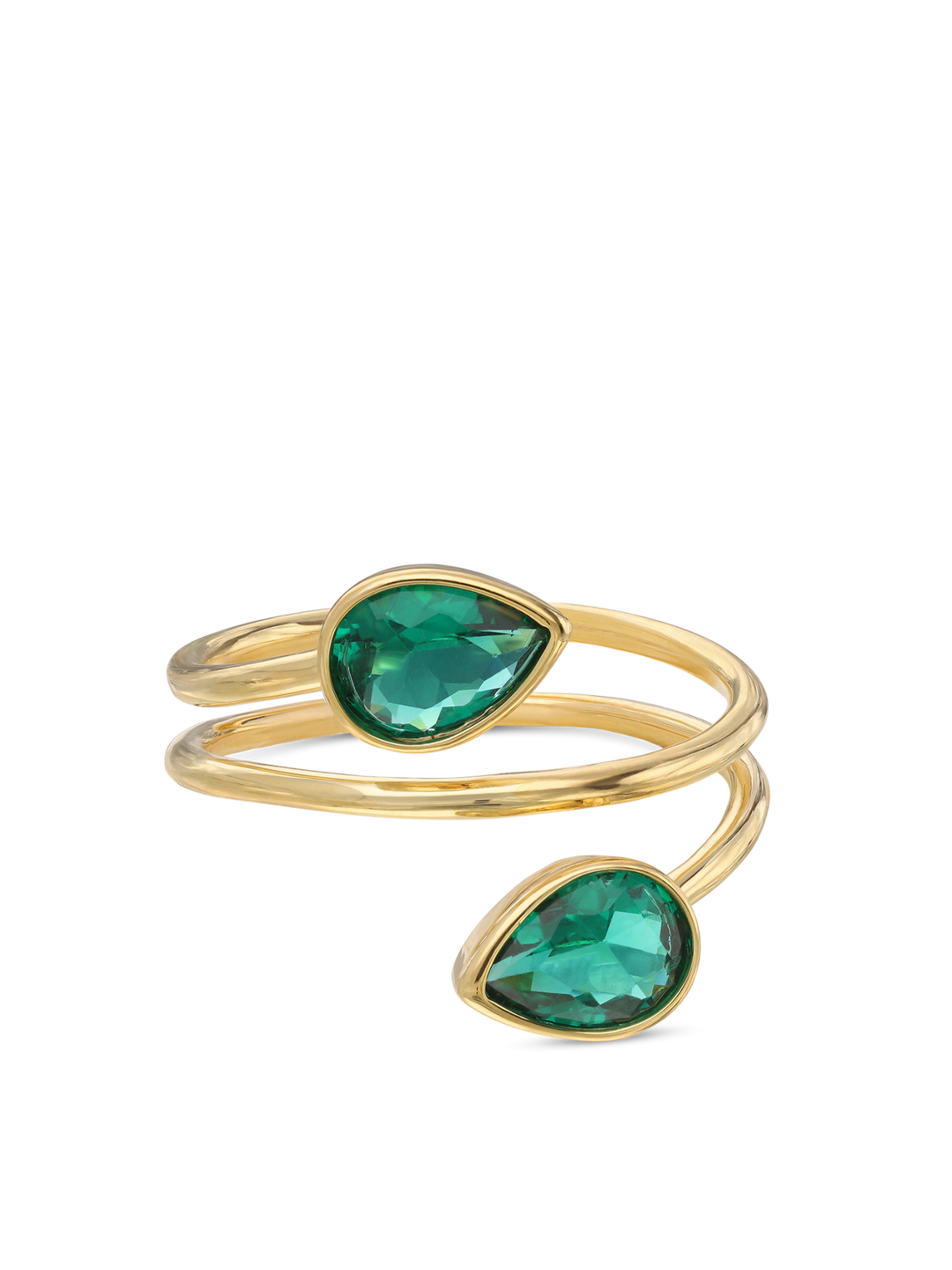 Anel grande banhado a ouro com quartzo verde