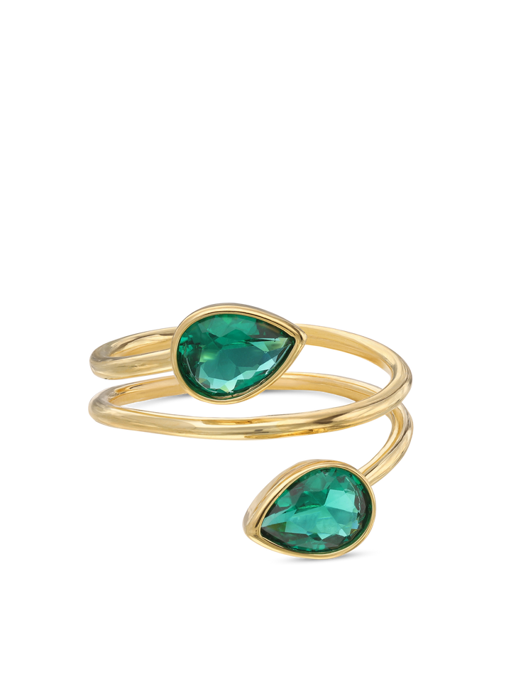 Anel grande banhado a ouro com quartzo verde