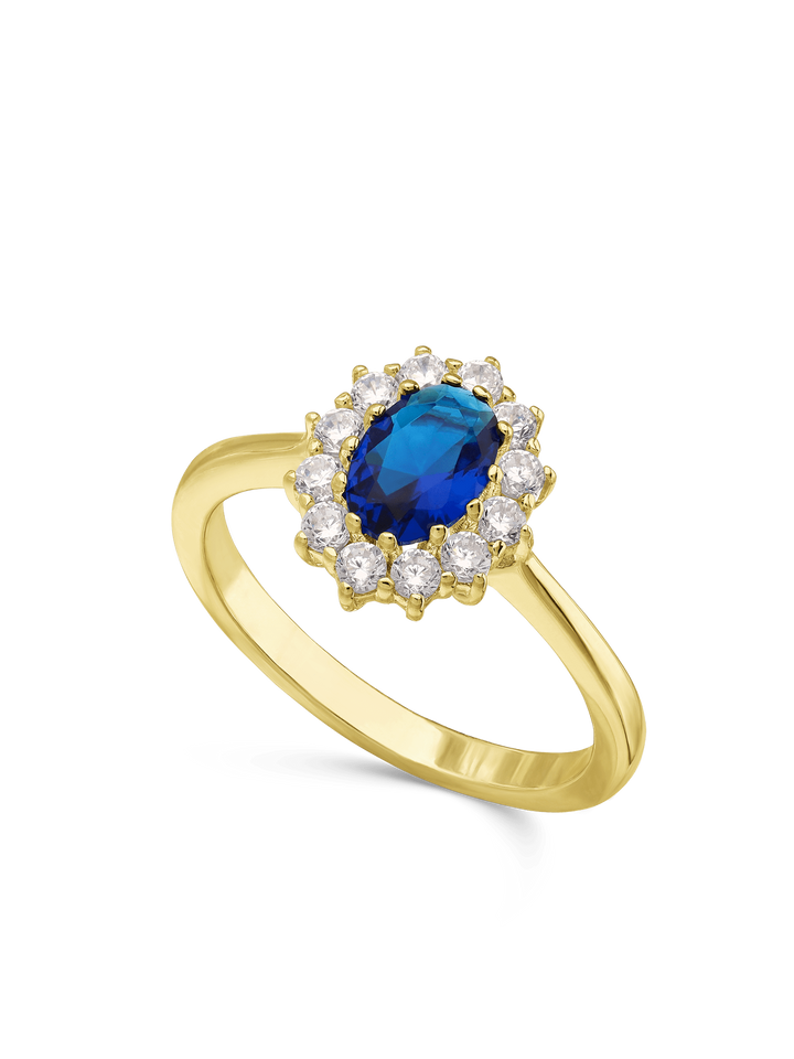 Anel delicado banhado a ouro com zircónia azul