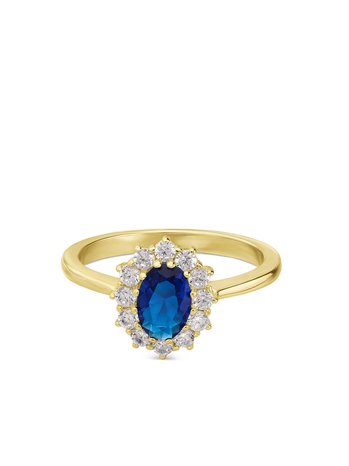 Anel delicado banhado a ouro com zircónia azul