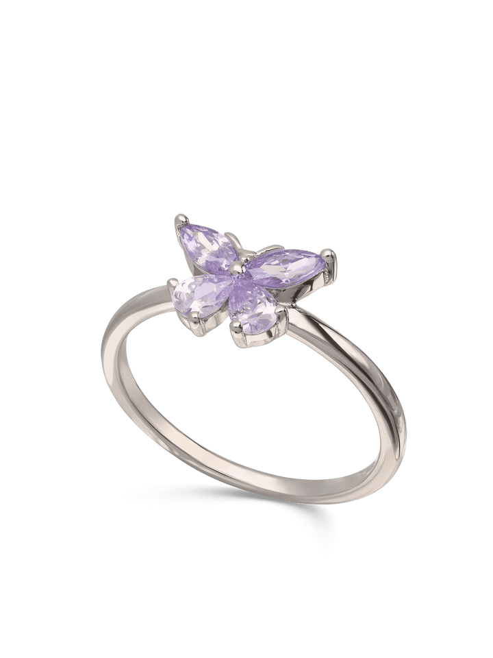 Anel borboleta em prata 925 com zircónia violeta