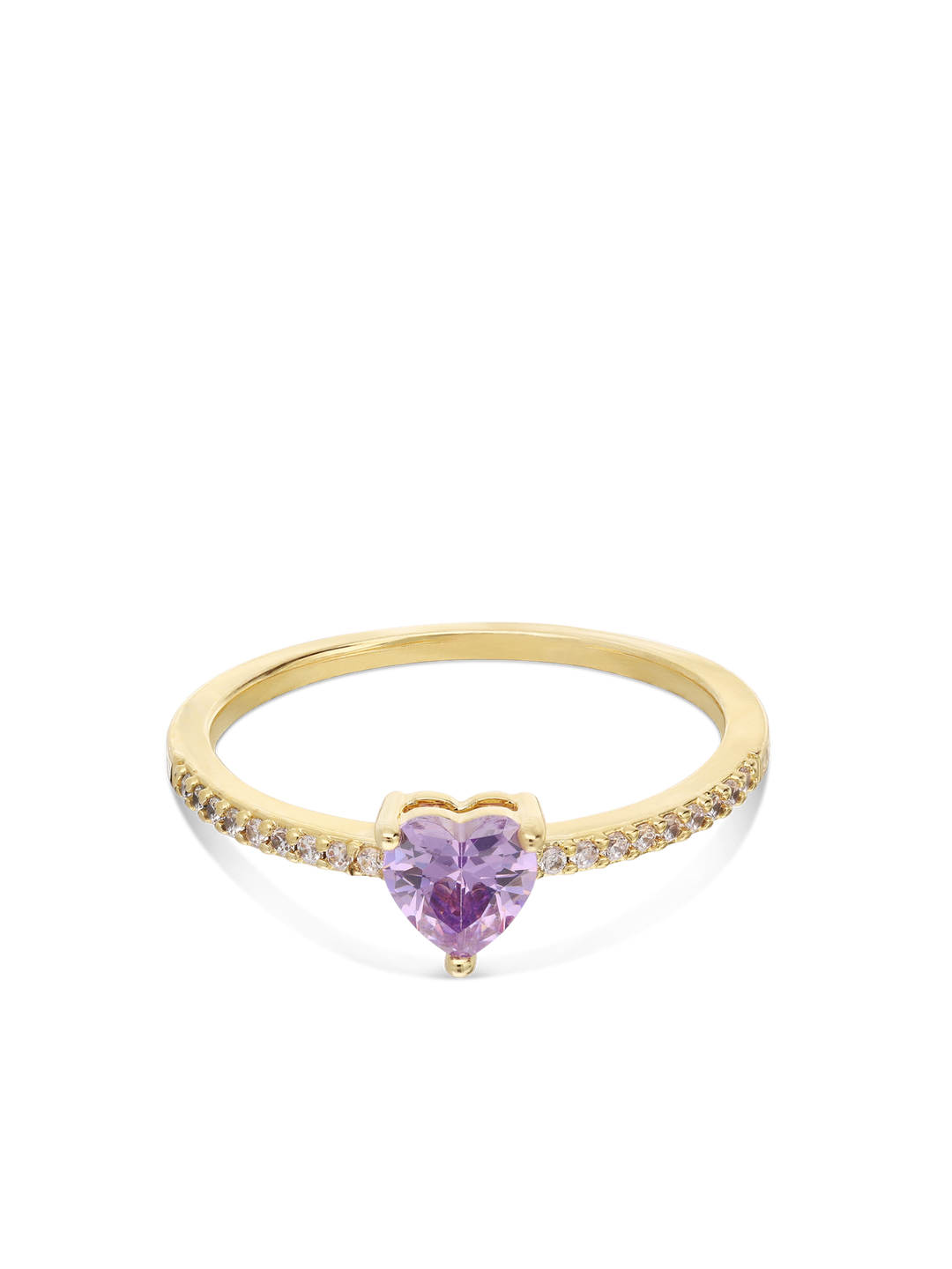 Anel coração banhado a ouro com zircónia violeta