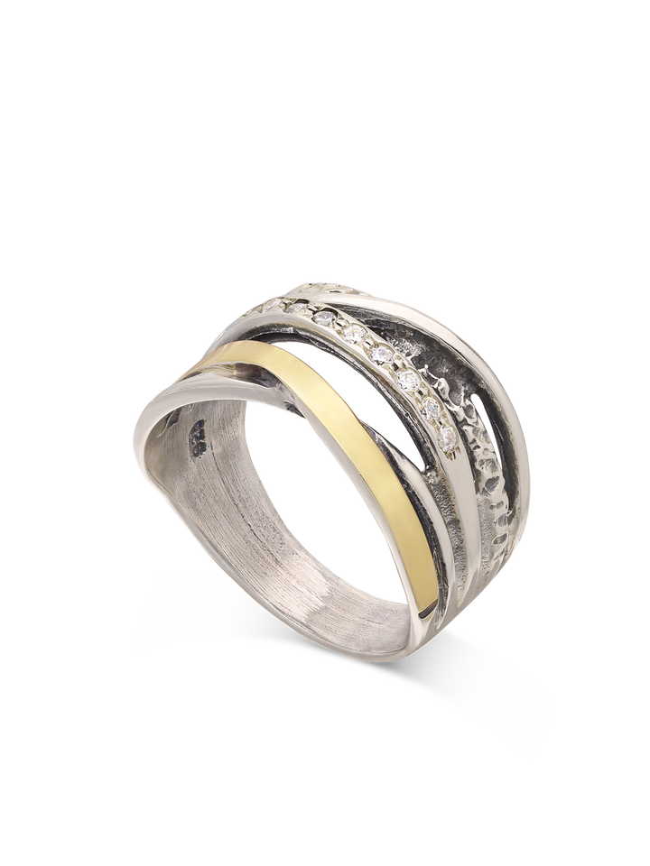 Anel delicado em prata 925 com ouro 9K