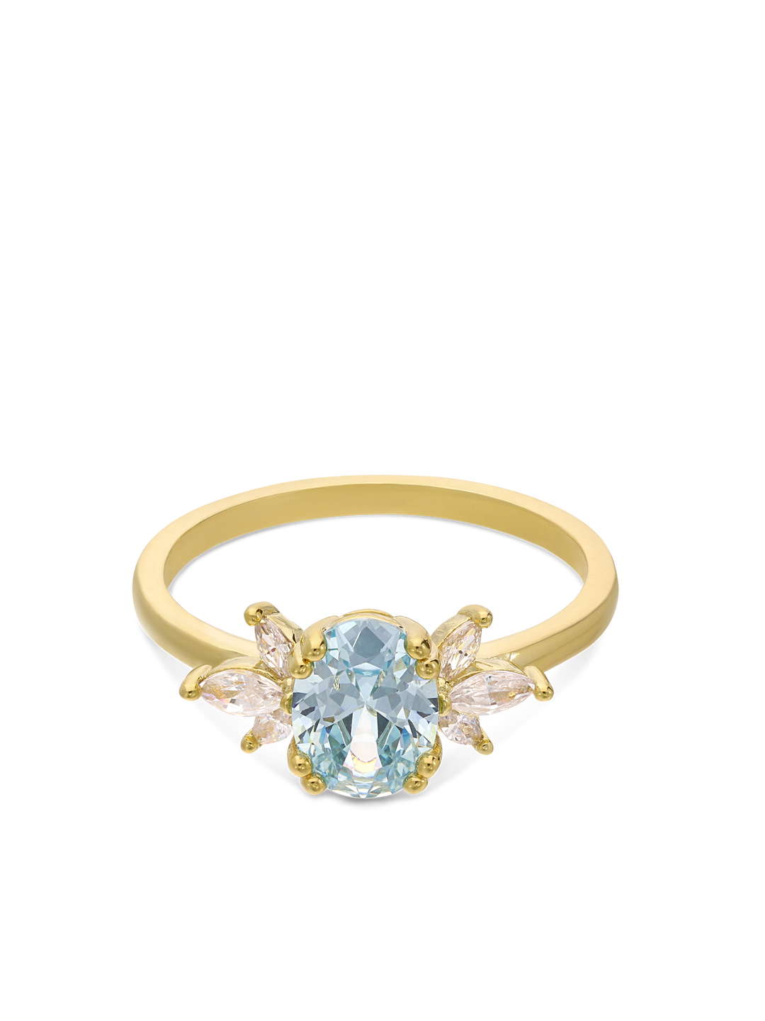 Anel flor banhado a ouro com zircónia azul