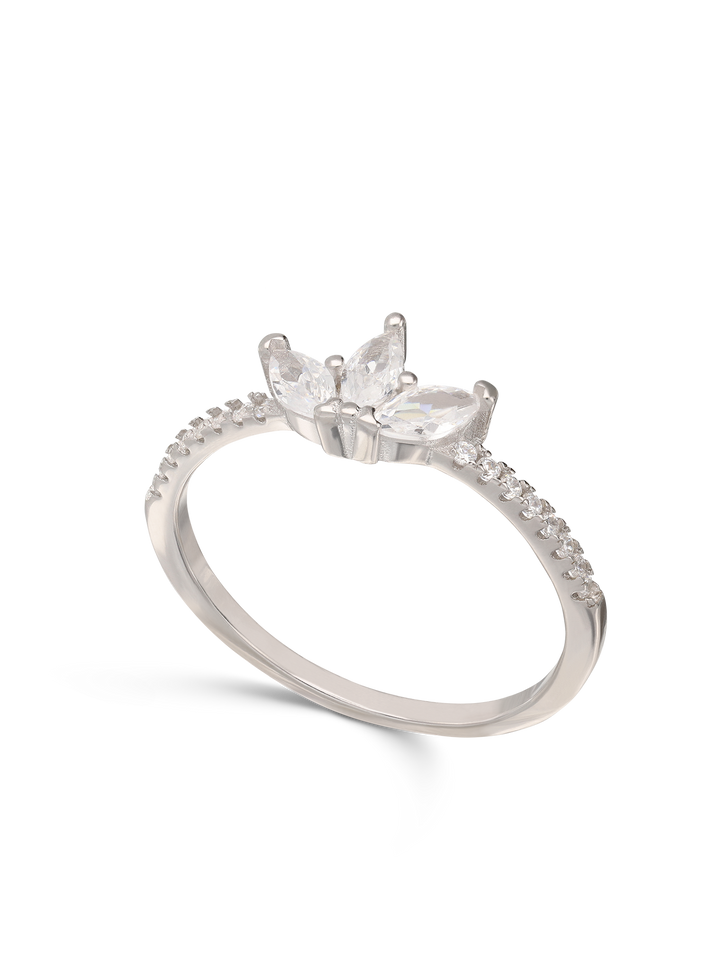 Anel flor em prata 925 com zircónias