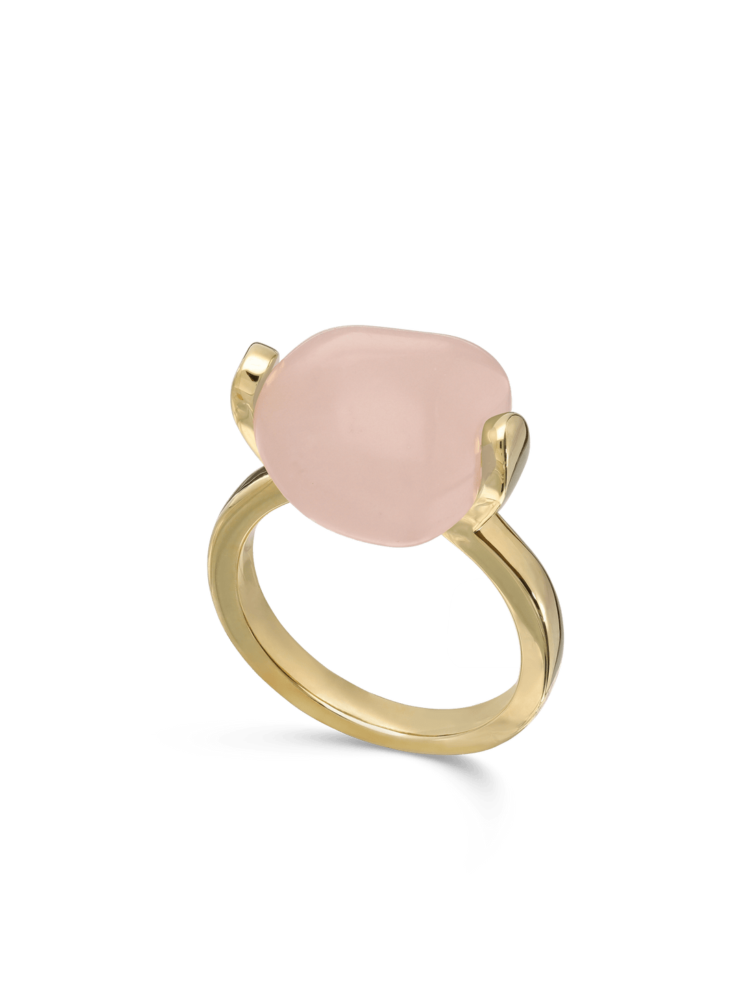 Anel grande banhado a ouro com quartzo rosa