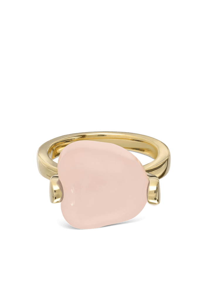 Anel grande banhado a ouro com quartzo rosa