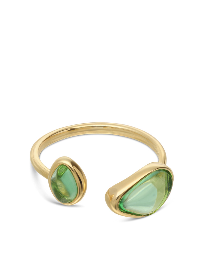 Anel banhado a ouro com vidro cristal verde