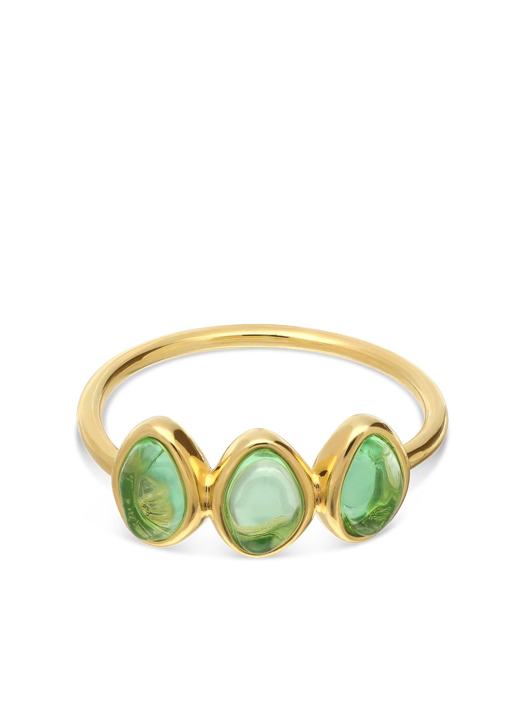 Anel delicado banhado a ouro com vidro cristal verde
