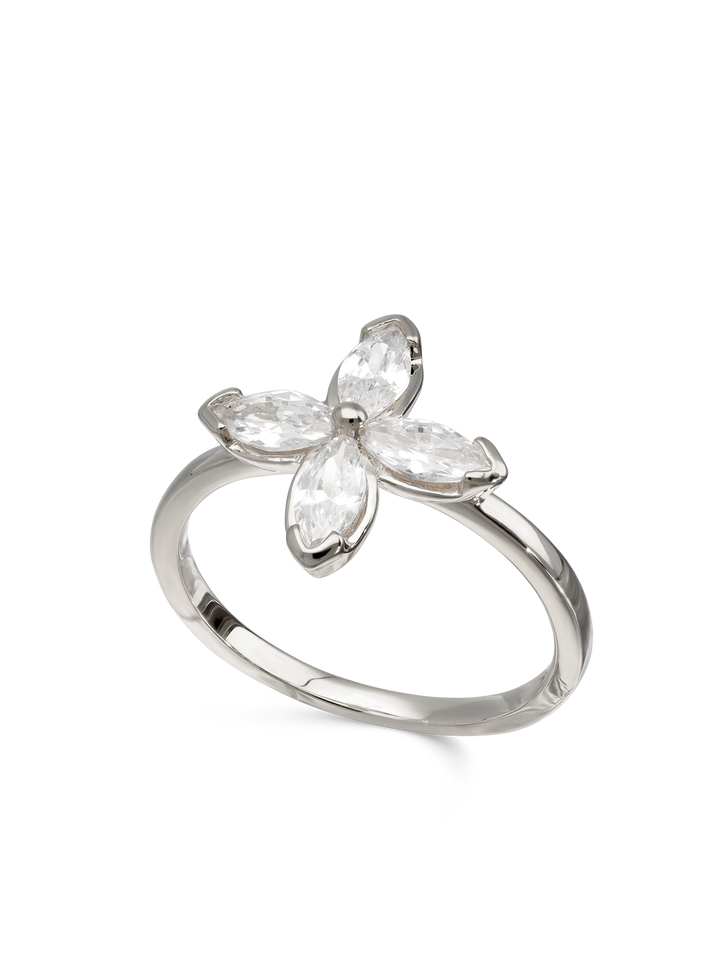 Anel flor em prata 925 com zircónias