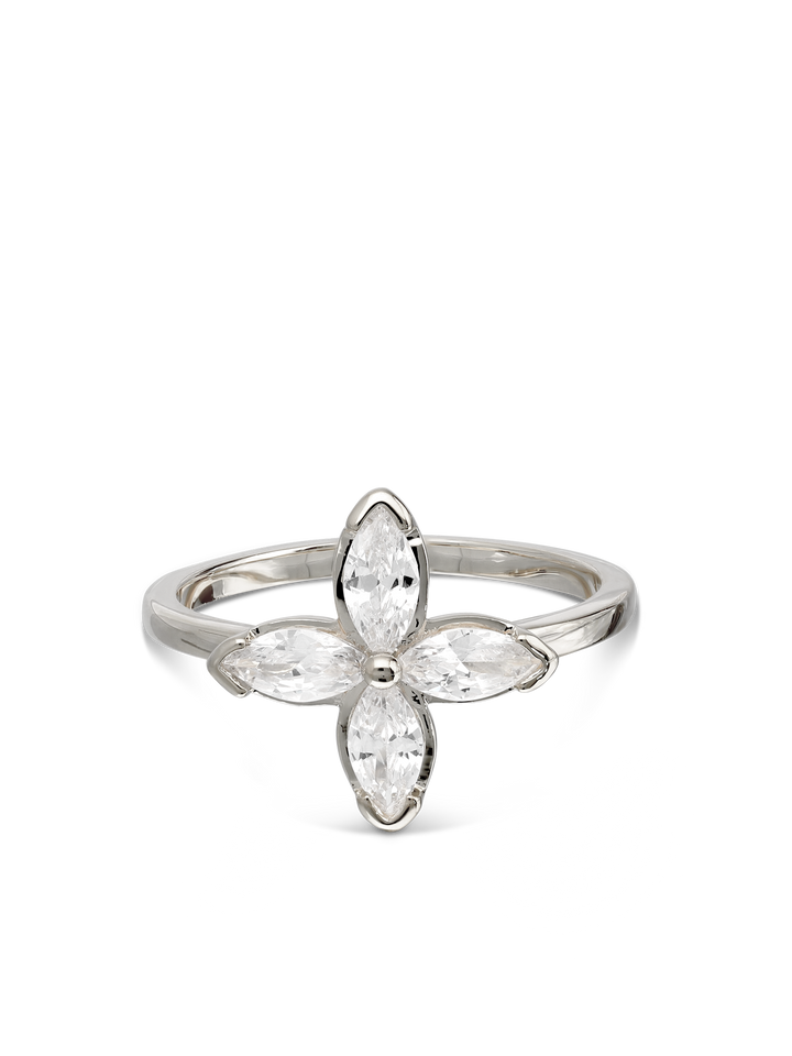 Anel flor em prata 925 com zircónias