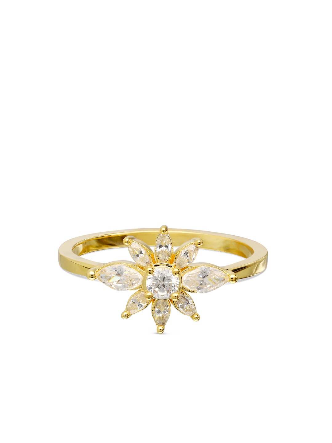 Anel flor banhado a ouro com zircónias