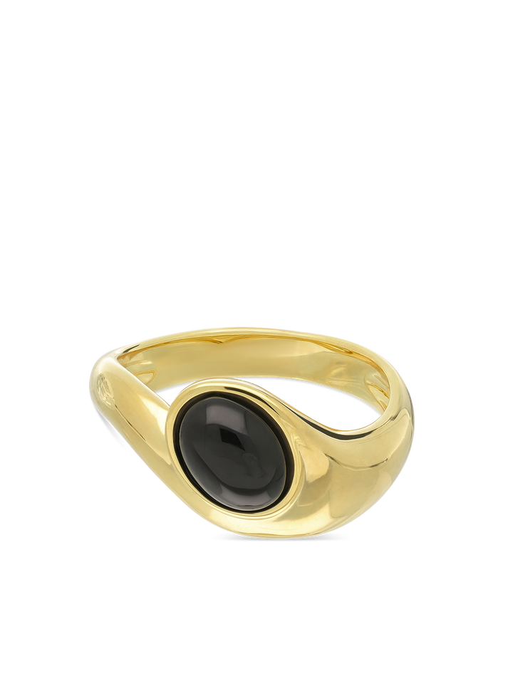 Anel grande banhado a ouro com ónix preto