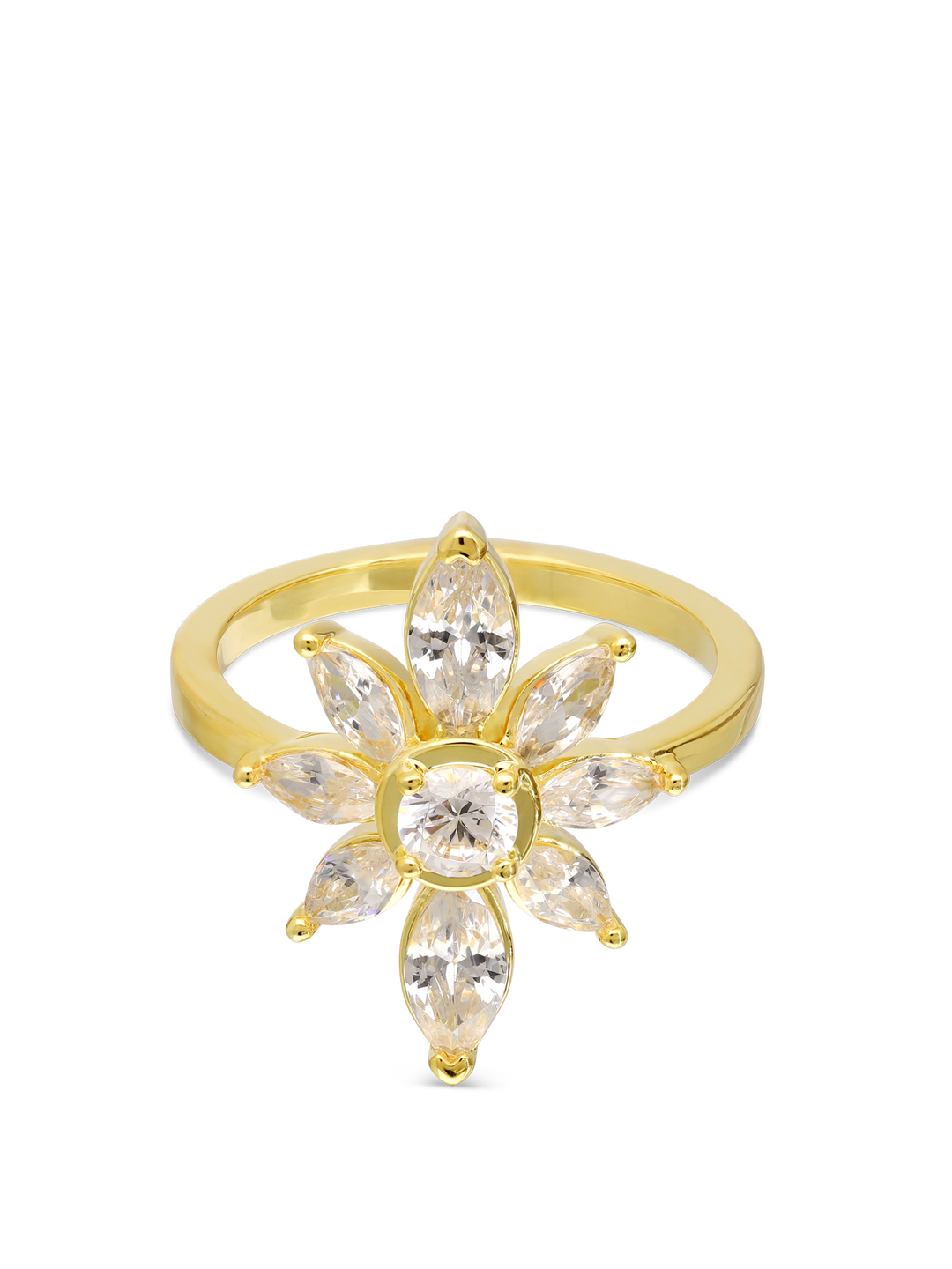 Anel flor banhado a ouro com zircónias