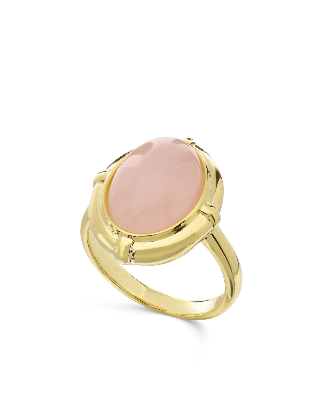 Anel grande vintage banhado a ouro com quartzo rosa