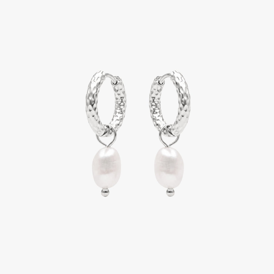 Hammered Pearl Hoop Earrings
