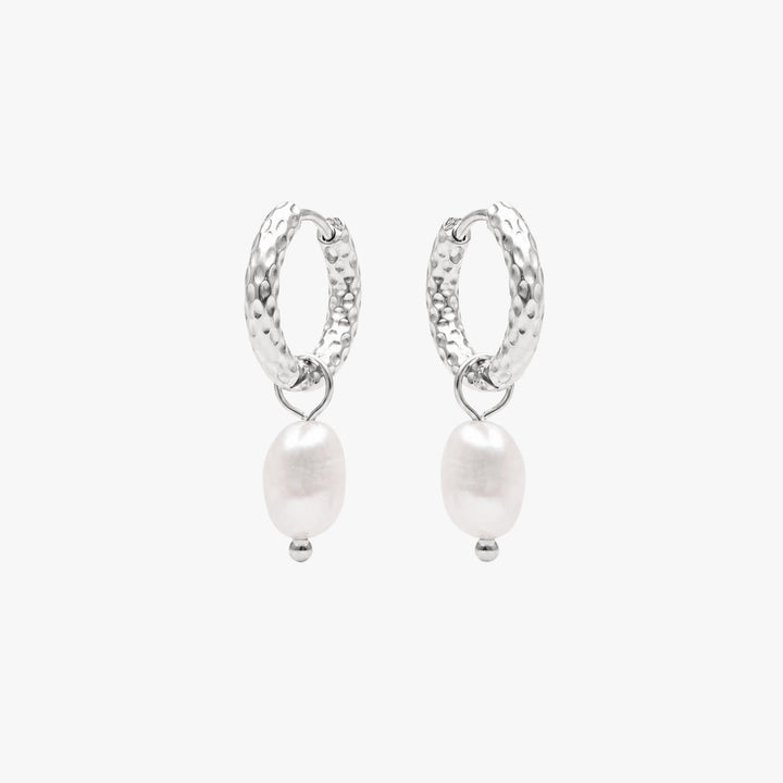 Hammered Pearl Hoop Earrings